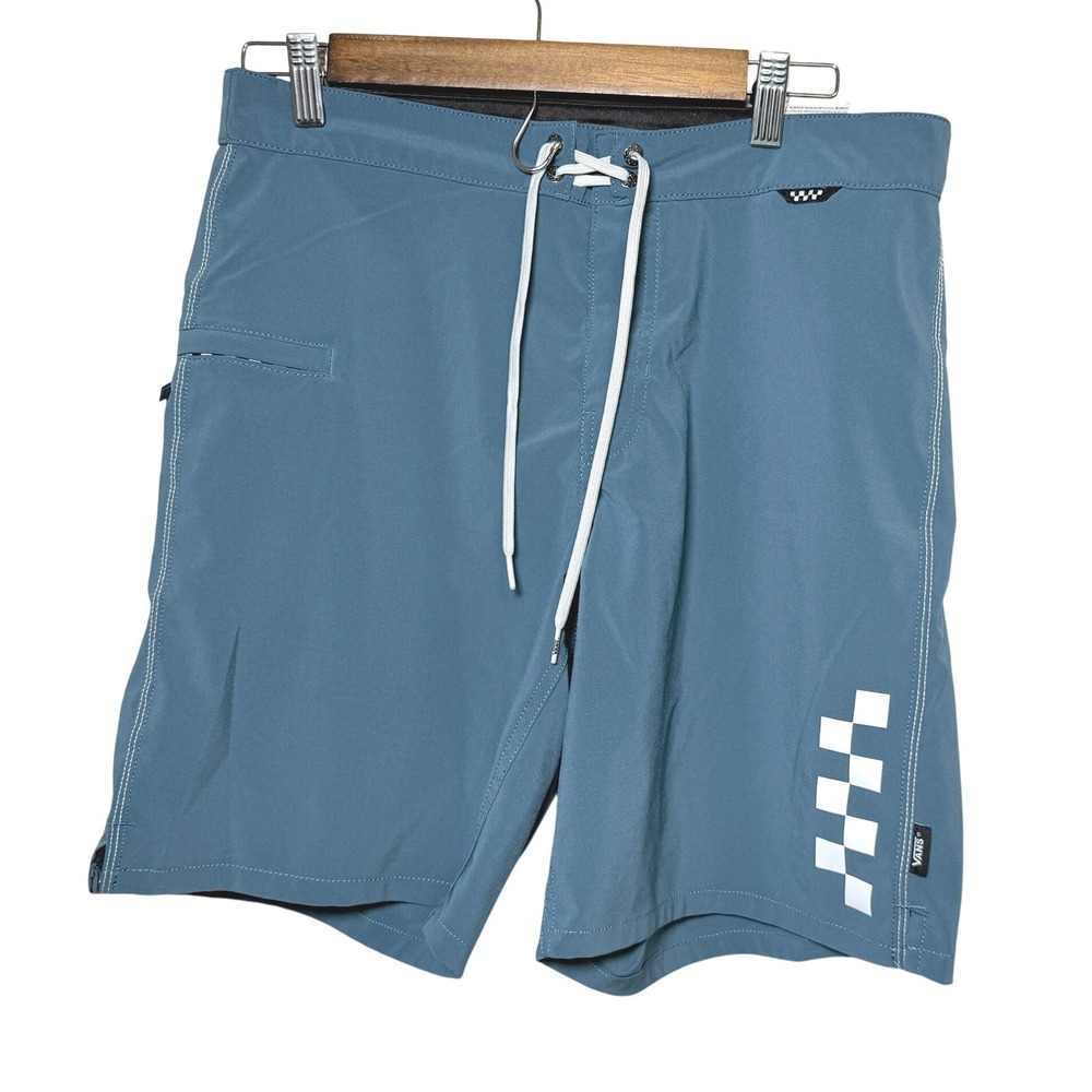Vans Mens Board Shorts Blue Checkerboard Logo Swim Trunks Size 31 VN0A3HNY - Picture 2 of 11